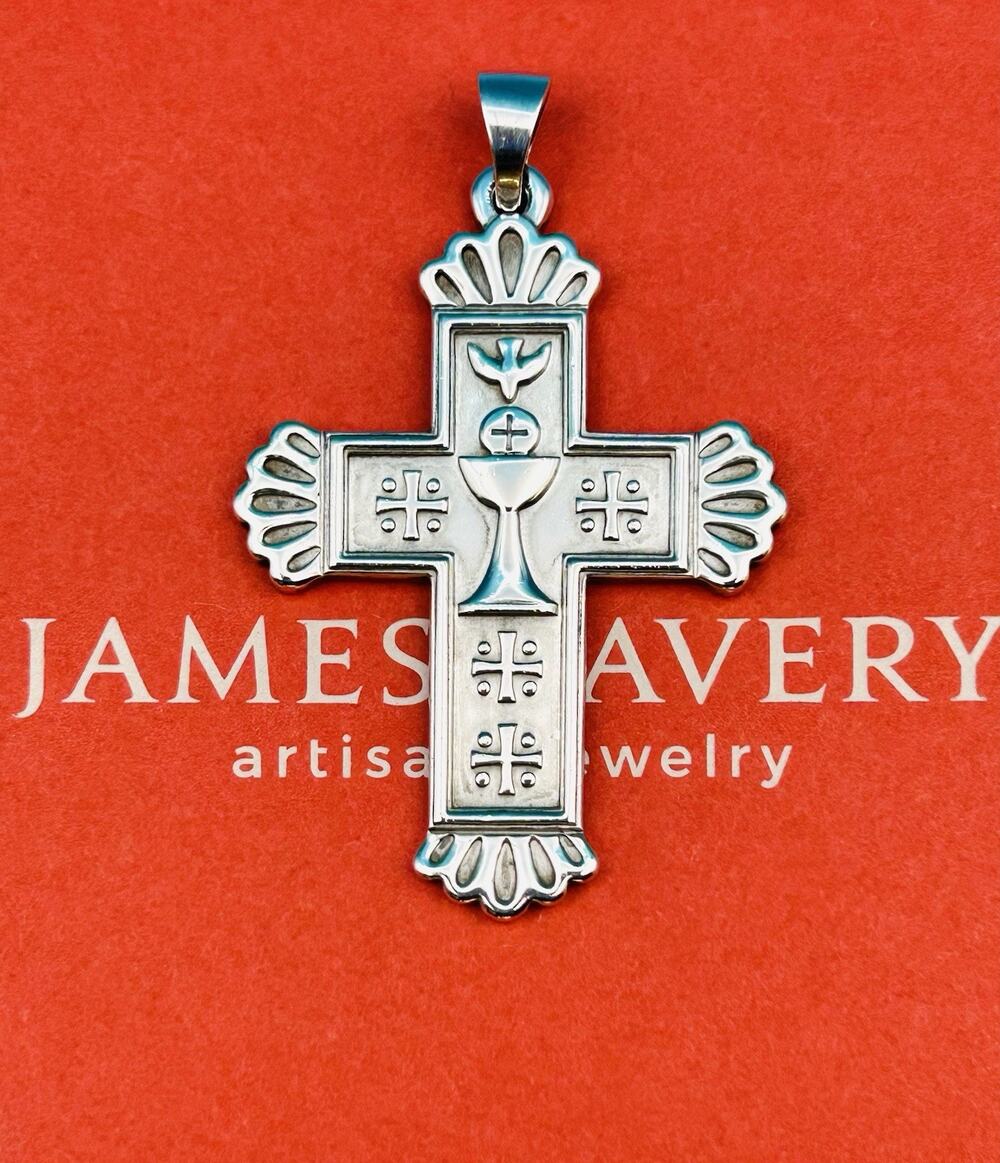 James Avery Retired 925 Sterling Silver Dove Communion Large Cross Pendant 2"